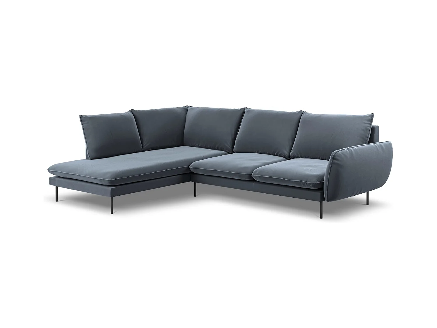 Cosmopolitan Design - Linker hoekbank "Vienna" 6 zitplaatsen, Flueel, Blauw Grijs - 275x185x95cm