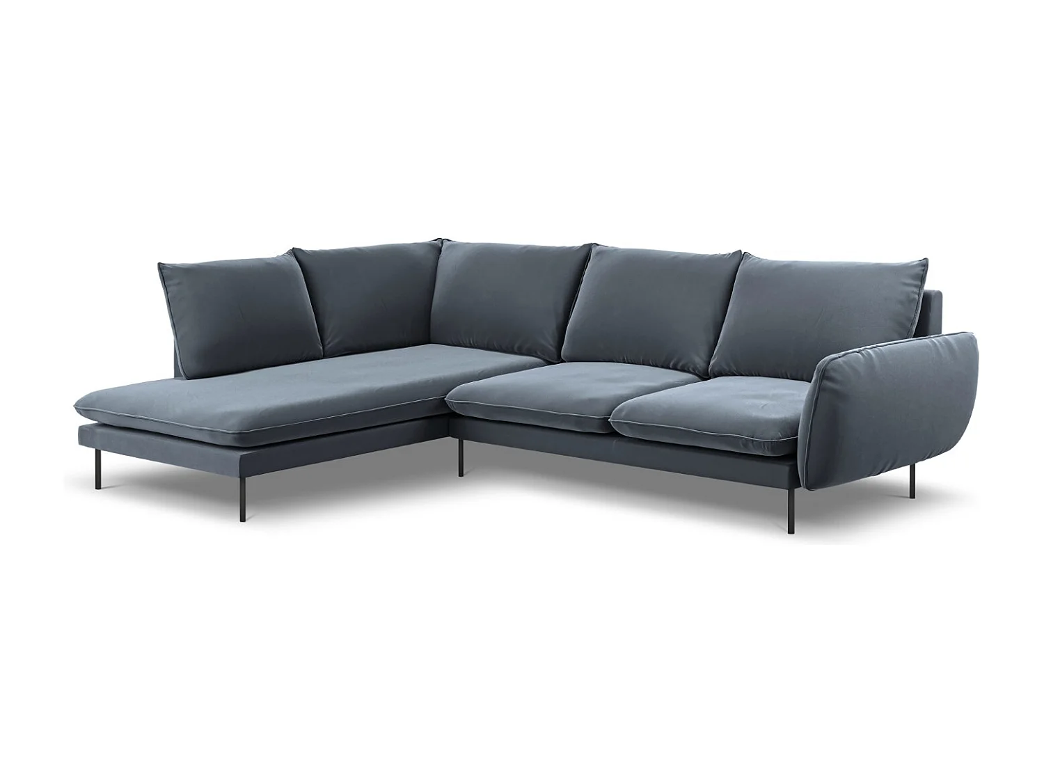 Cosmopolitan Design - Canapé d'angle gauche "Vienna" 6 places en velours bleu gris - 275x185x95cm