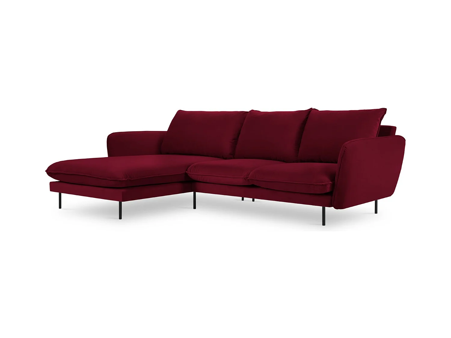 Cosmopolitan Design - Canapé d'angle gauche "Vienna" 5 places en velours rouge - 255x170x95cm