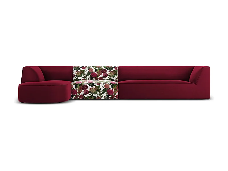 CXL by Christian Lacroix - Linker hoekbank "Charles" 5 zitplaatsen, Flueel, tuinrozenpatroon, rood - 366x180x69cm