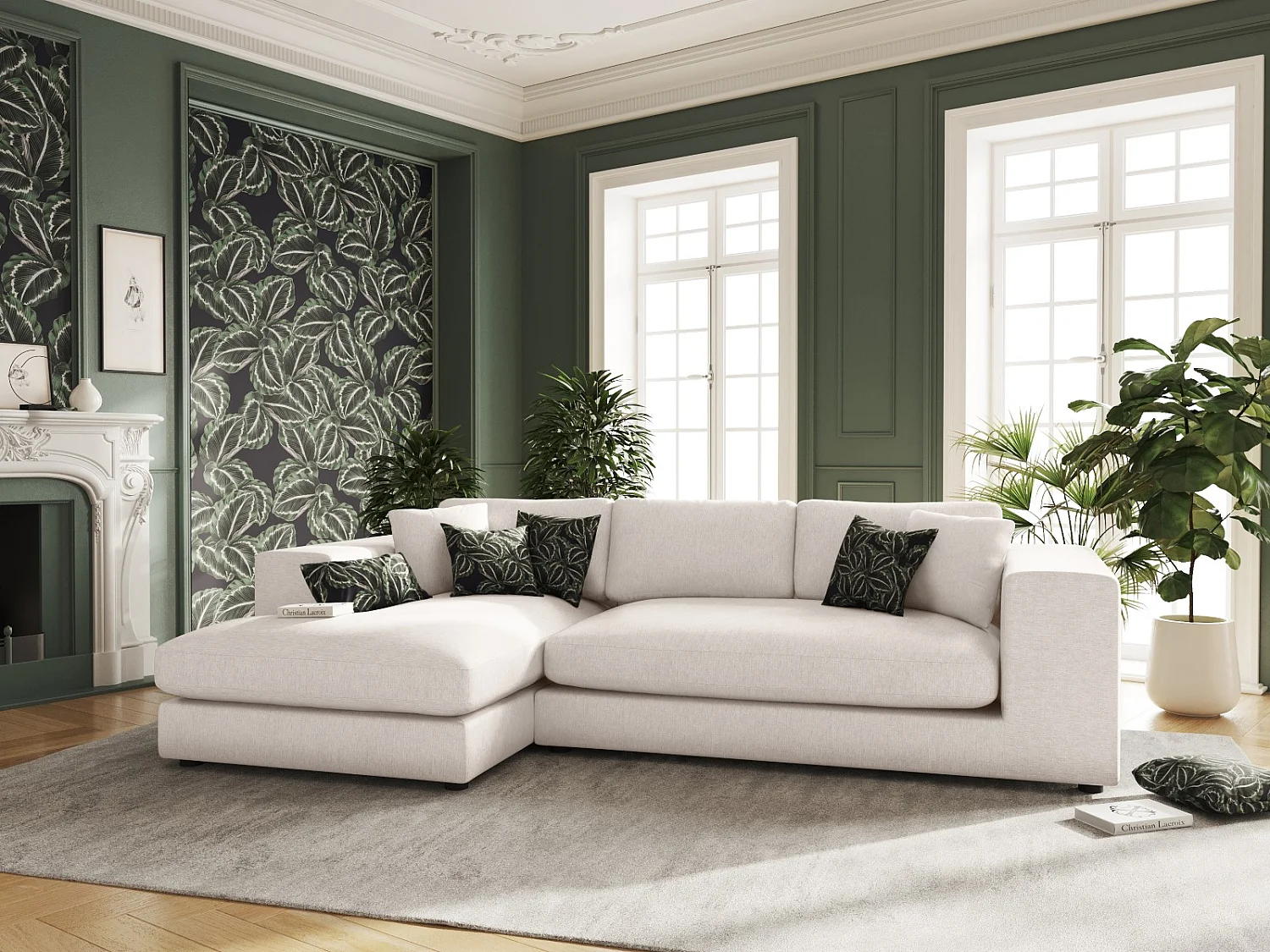 CXL by Christian Lacroix - 5-Sitzer Ecksofa links "Tendance" Sitzer aus strukturiertem Stoff weiß - 282x174x72cm