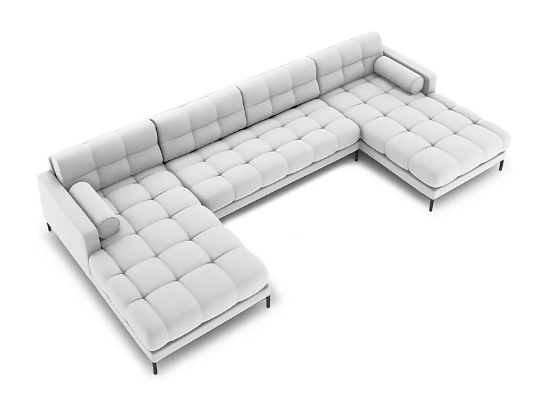 Cosmopolitan Design - 7-Sitzer Panoramasofa "Bali" aus strukturiertem Stoff hellgrau - 383x185x75cm