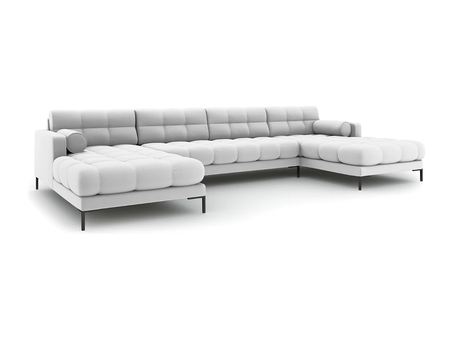 Cosmopolitan Design - 7-Sitzer Panoramasofa "Bali" aus strukturiertem Stoff hellgrau - 383x185x75cm