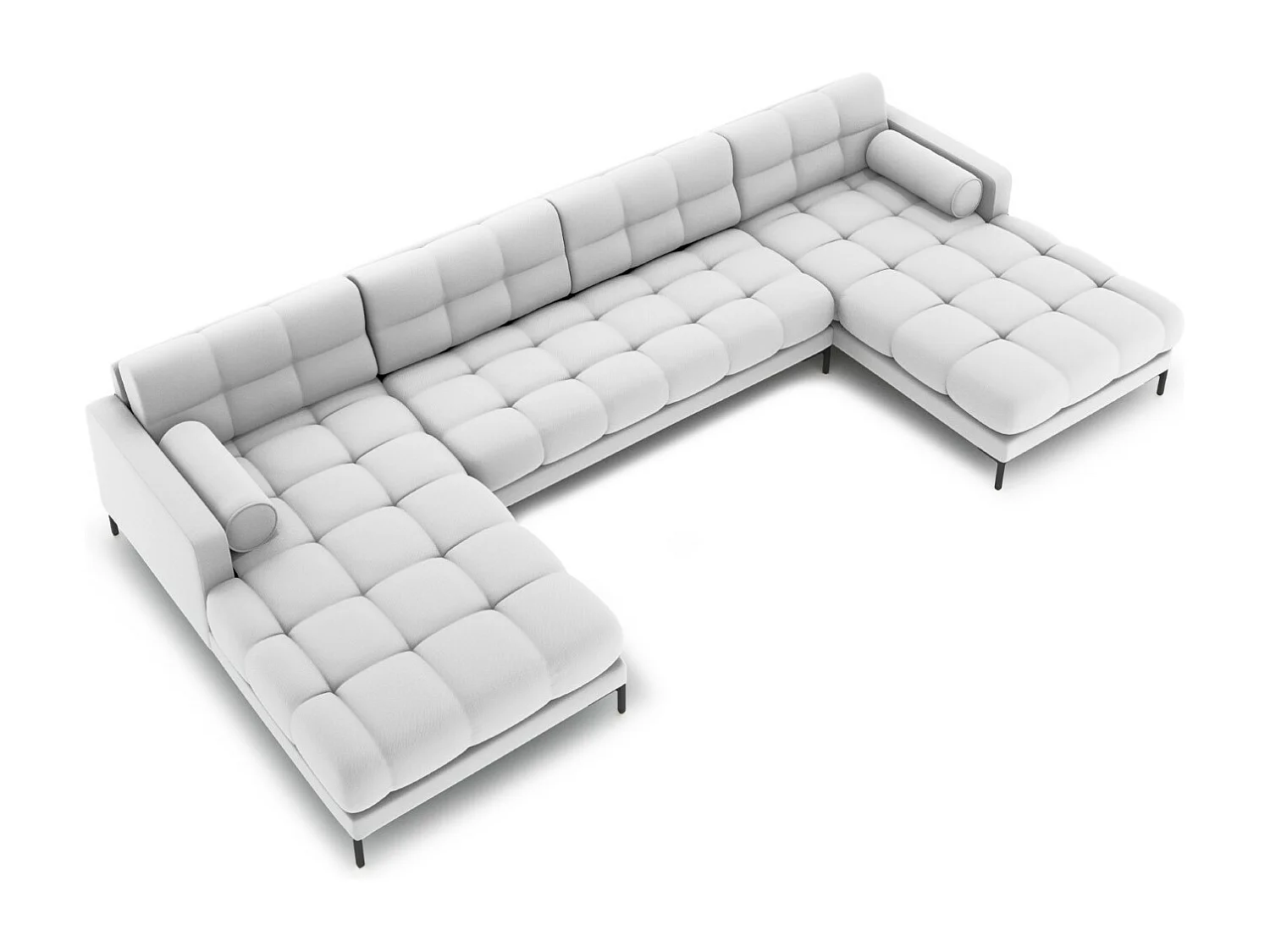 Cosmopolitan Design - Sofá panorâmico "Bali" 7 lugares em tecido estrutural cinza claro - 383x185x75cm