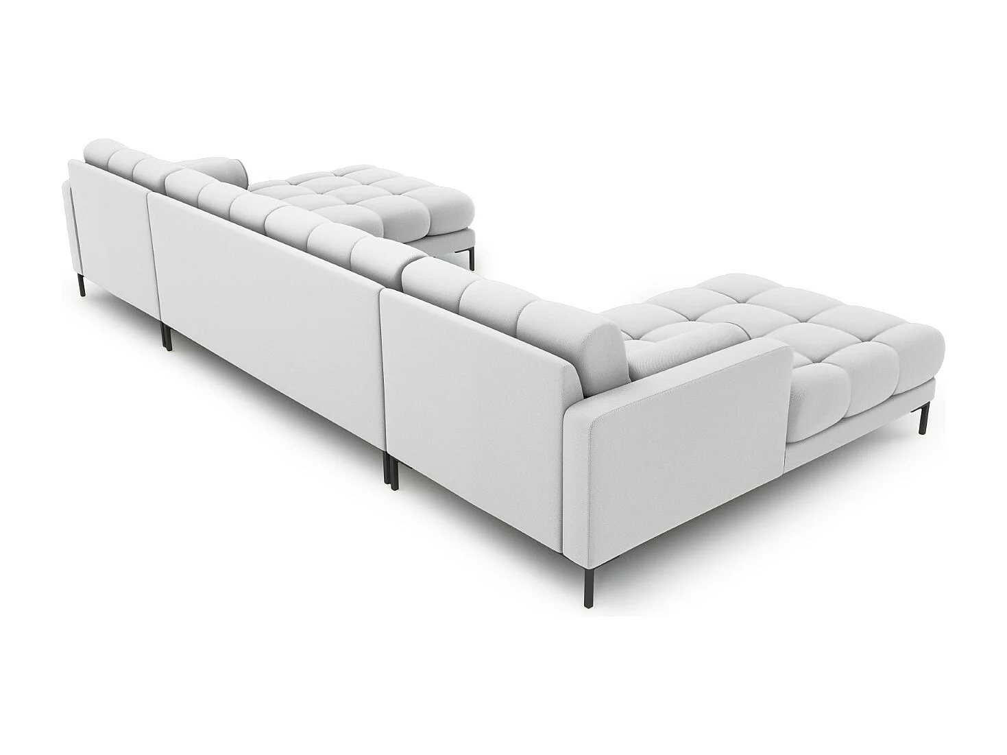 Cosmopolitan Design - Sofá panorâmico "Bali" 7 lugares em tecido estrutural cinza claro - 383x185x75cm