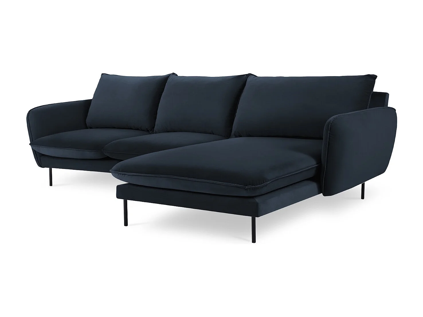 Cosmopolitan Design - 5-Sitzer Ecksofa rechts "Vienna" aus Samt dunkelblau - 255x170x95cm