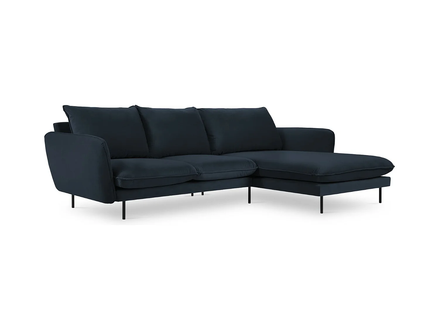 Cosmopolitan Design - Canapé d'angle droit "Vienna" 5 places en velours bleu foncé - 255x170x95cm