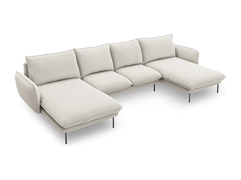 Cosmopolitan Design - 6-Sitzer Panoramasofa "Vienna" aus strukturiertem Stoff leichtes beige - 350x170x95cm