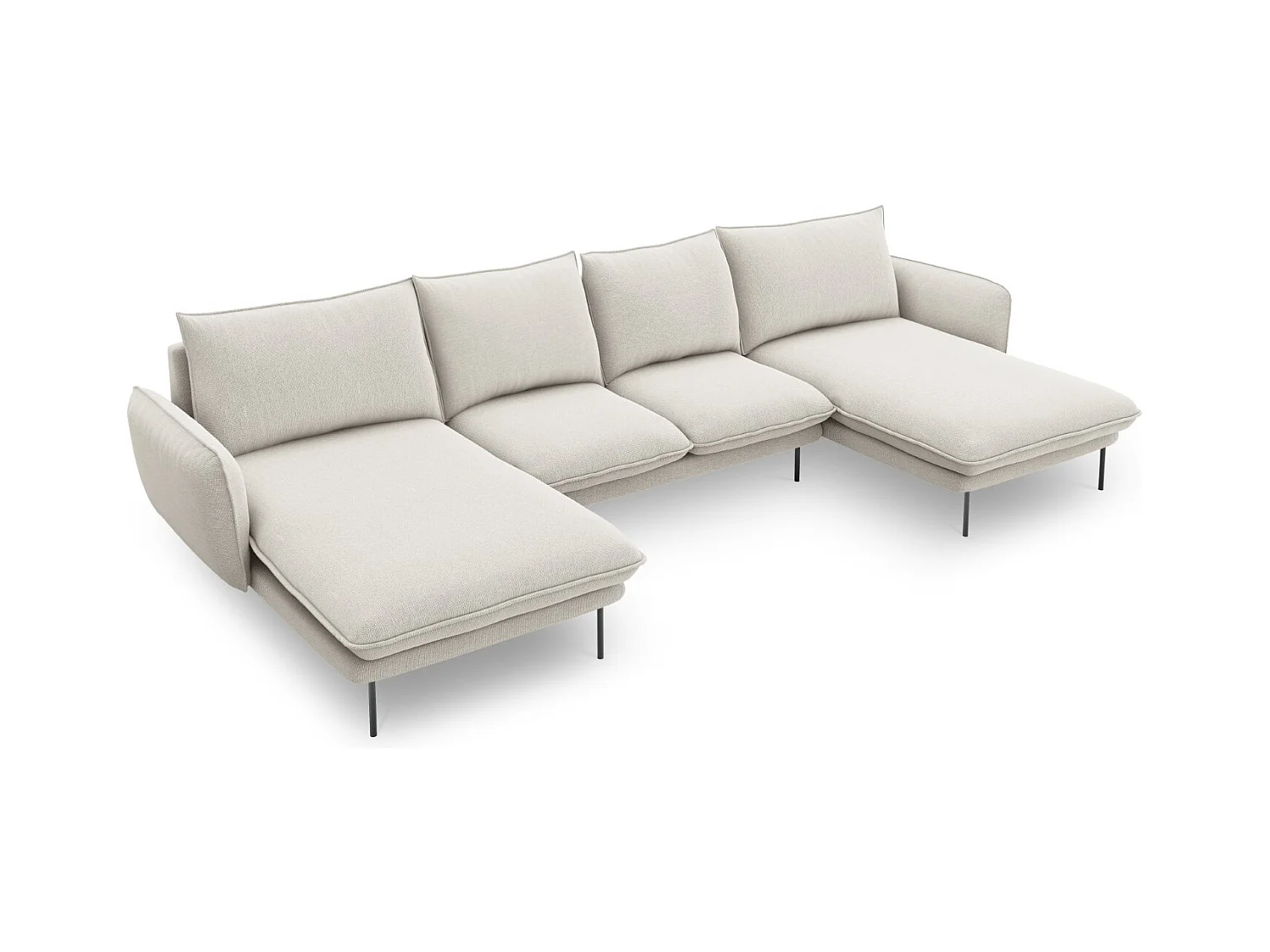 Cosmopolitan Design - Canapé panoramique "Vienna" 6 places en tissu structurel beige clair - 350x170x95cm