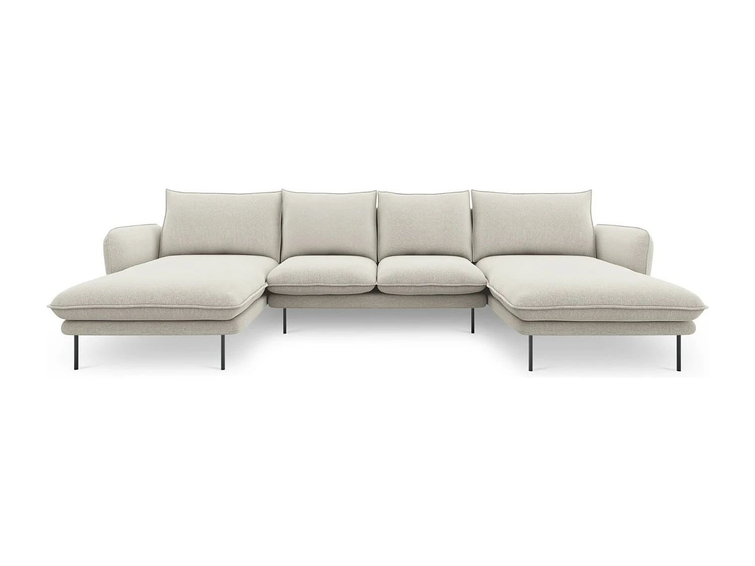 Cosmopolitan Design - Canapé panoramique "Vienna" 6 places en tissu structurel beige clair - 350x170x95cm