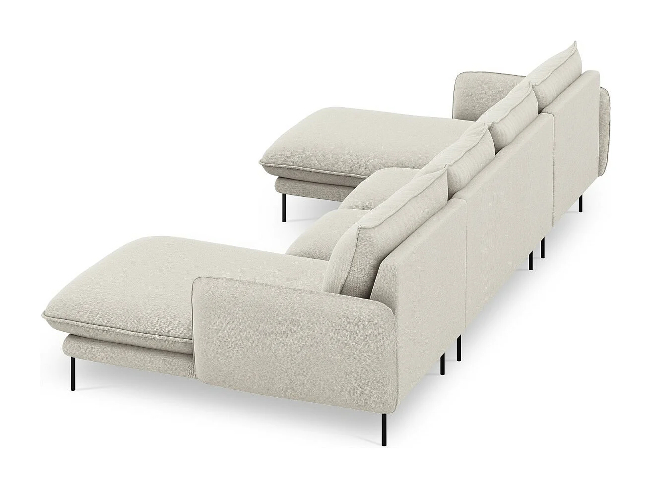 Cosmopolitan Design - Canapé panoramique "Vienna" 6 places en tissu structurel beige clair - 350x170x95cm