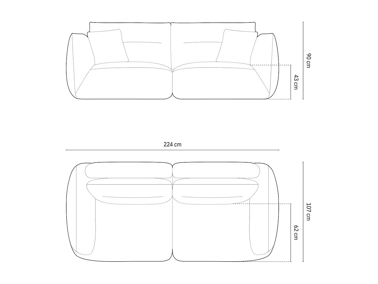 CXL by Christian Lacroix - 3-Sitzer modulares Sofa "Maurie" aus Samt elfenbein - 224x107x90cm