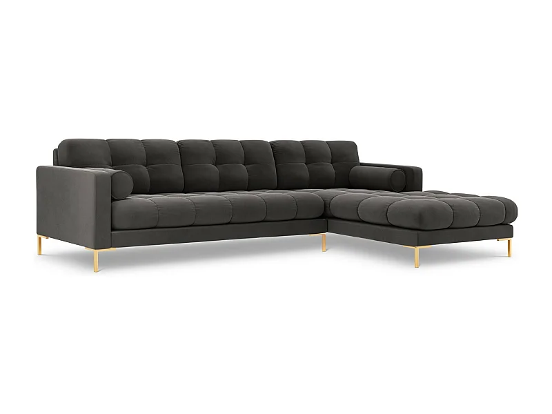 Cosmopolitan Design - Sofá esquinero derecho "Bali" 5 plazas de terciopelo gris oscuro - 293x185x75cm