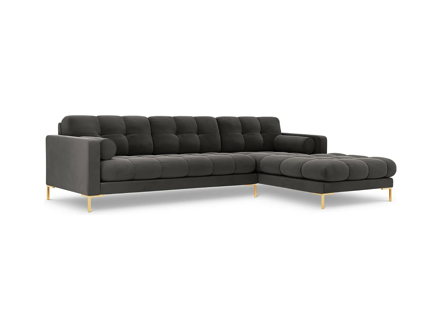Cosmopolitan Design - Canapé d'angle droit "Bali" 5 places en velours gris foncé - 293x185x75cm