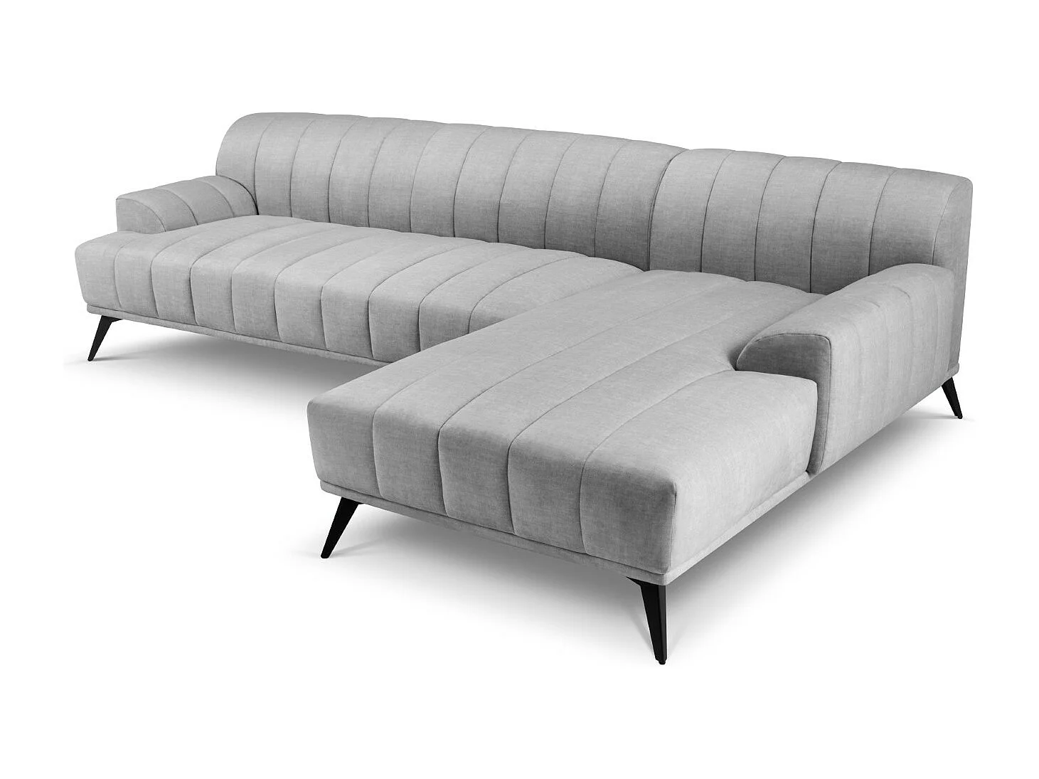 CXL by Christian Lacroix - Sofá esquinero derecho "Rita" 5 plazas de terciopelo gris claro - 289x185x77cm