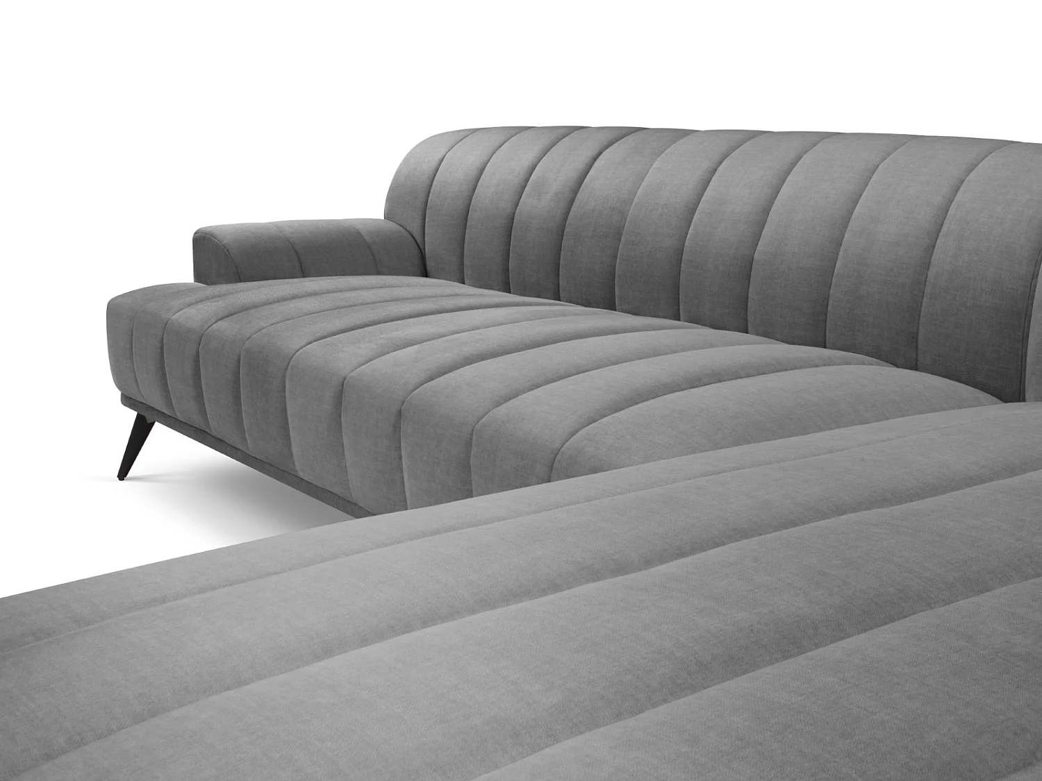 CXL by Christian Lacroix - Sofá esquinero derecho "Rita" 5 plazas de terciopelo gris claro - 289x185x77cm