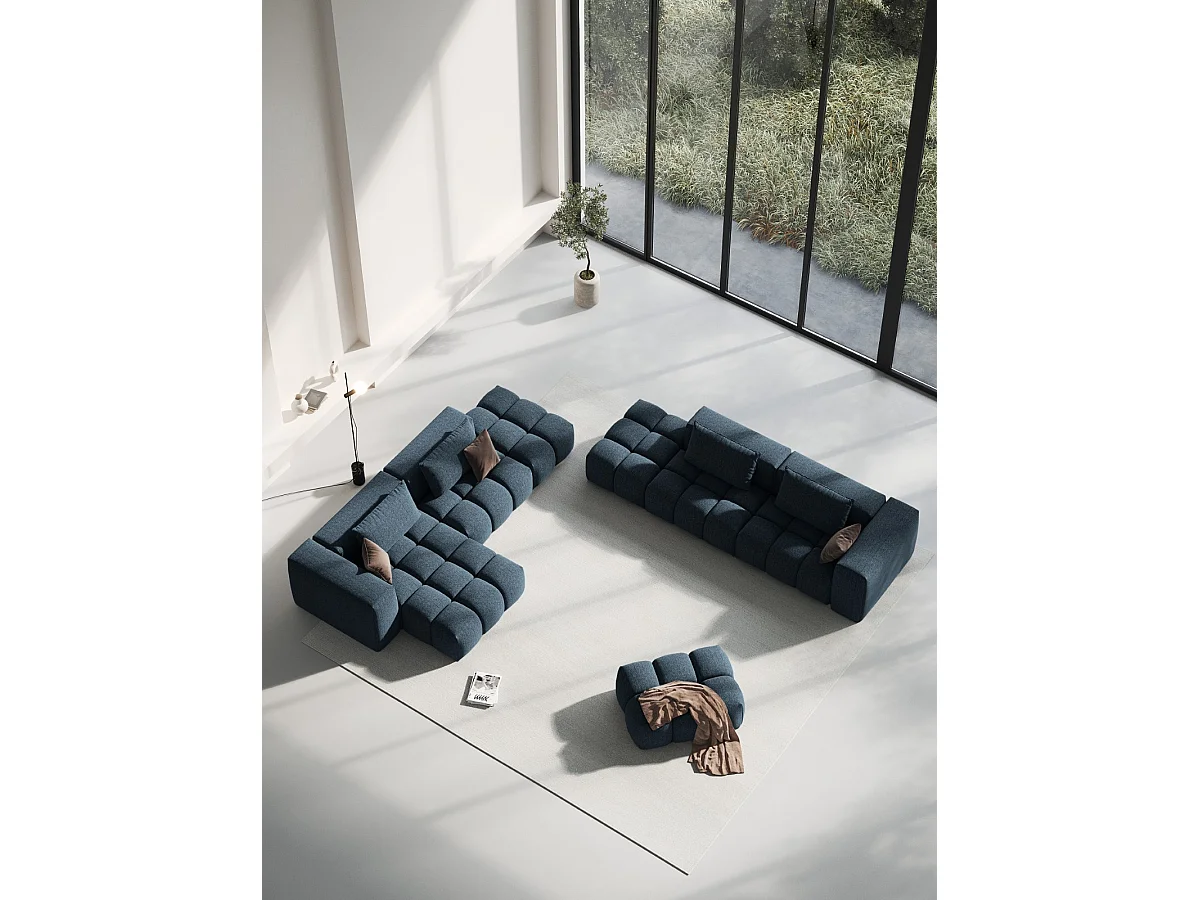 CXL by Christian Lacroix - Canapé d'angle gauche modulable "Lorella" 4 places en tissu structurel bleu foncé - 265x145x70cm