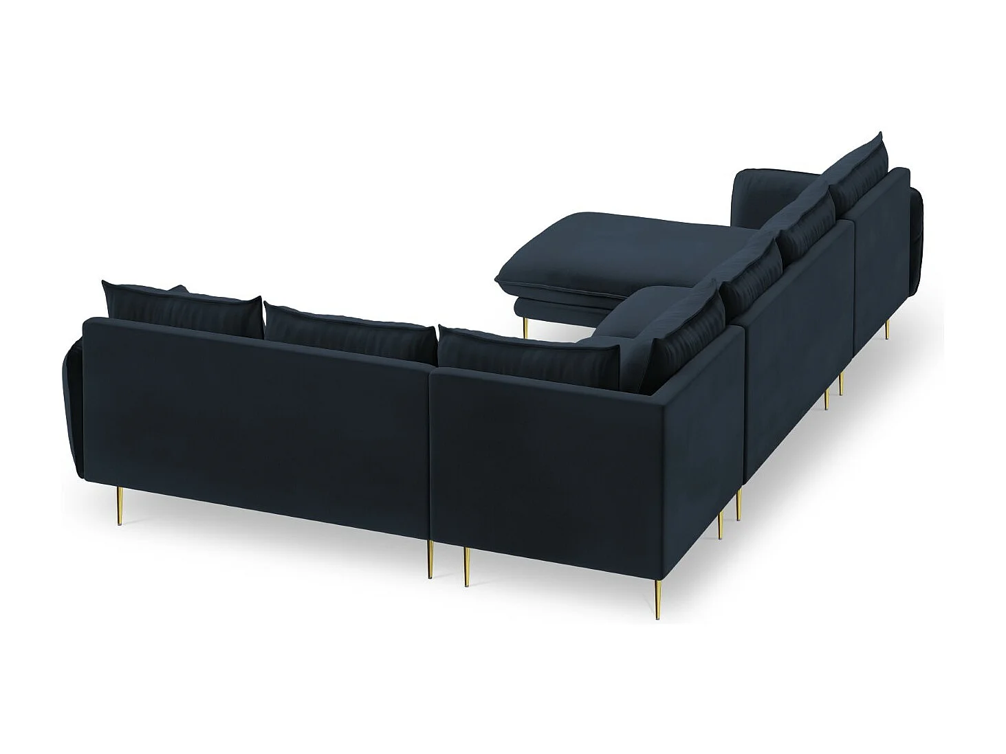 Cosmopolitan Design - Canapé d'angle droit panoramique "Vienna" 7 places en velours bleu foncé - 330x235x95cm