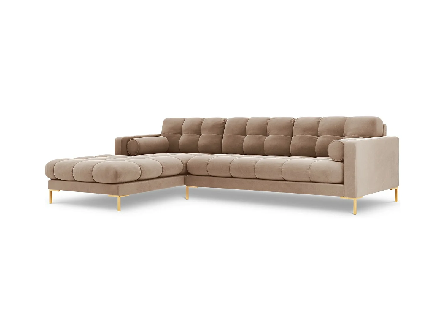 Cosmopolitan Design - Linker hoekbank "Bali" 5 zitplaatsen, Flueel, Beige - 293x185x75cm