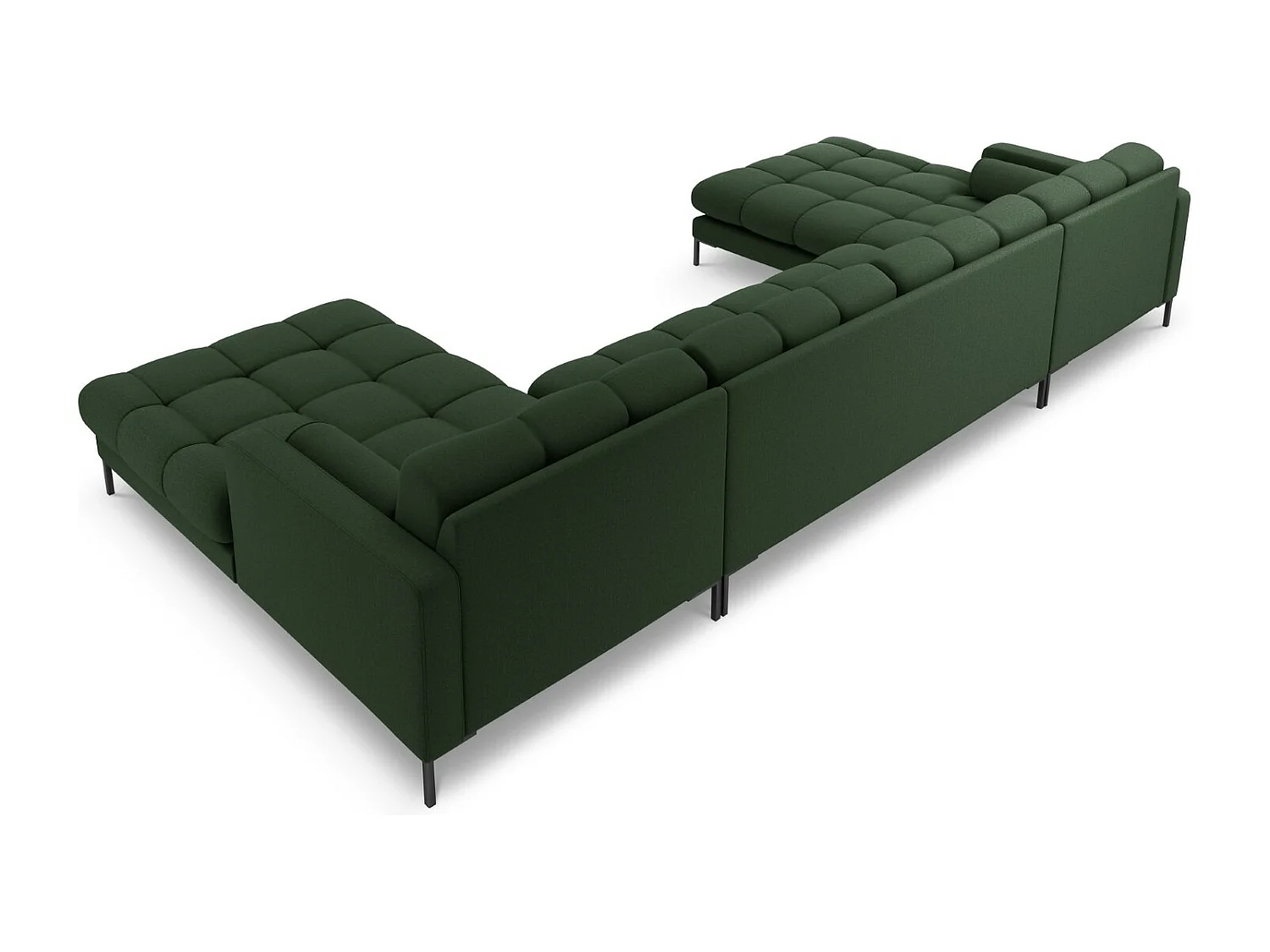 Cosmopolitan Design - Panoramische bank "Bali" 7 zitplaatsen, Structurele stof, Donkergroen - 383x185x75cm