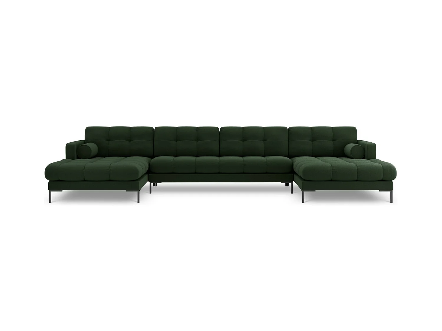 Cosmopolitan Design - Panoramische bank "Bali" 7 zitplaatsen, Structurele stof, Donkergroen - 383x185x75cm