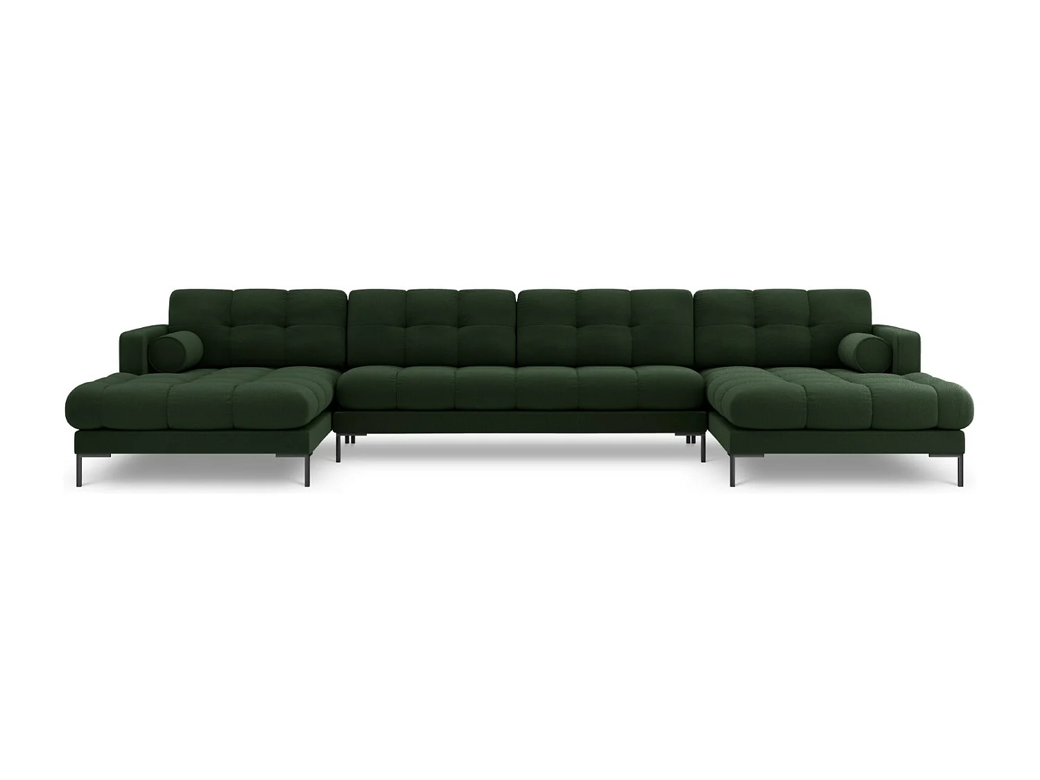 Cosmopolitan Design - Sofá panorâmico "Bali" 7 lugares em tecido estrutural verde escuro - 383x185x75cm