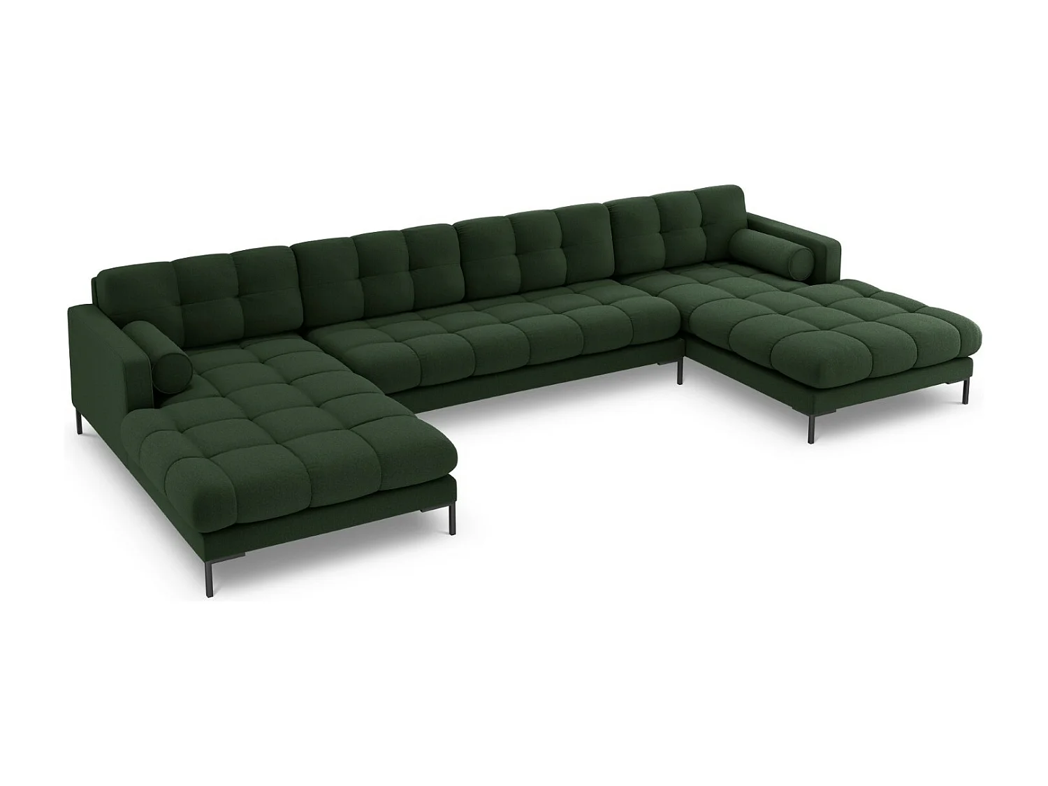Cosmopolitan Design - Sofá panorâmico "Bali" 7 lugares em tecido estrutural verde escuro - 383x185x75cm