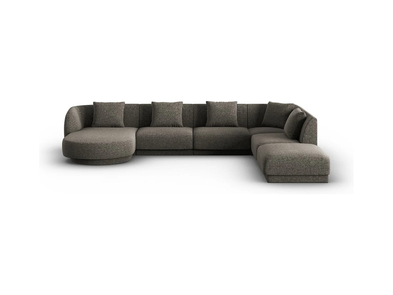 Cosmopolitan Design - Panoramische hoekbank rechts "Tulum" 6 zitplaatsen, Chenille, Grijs - 330x255x70cm