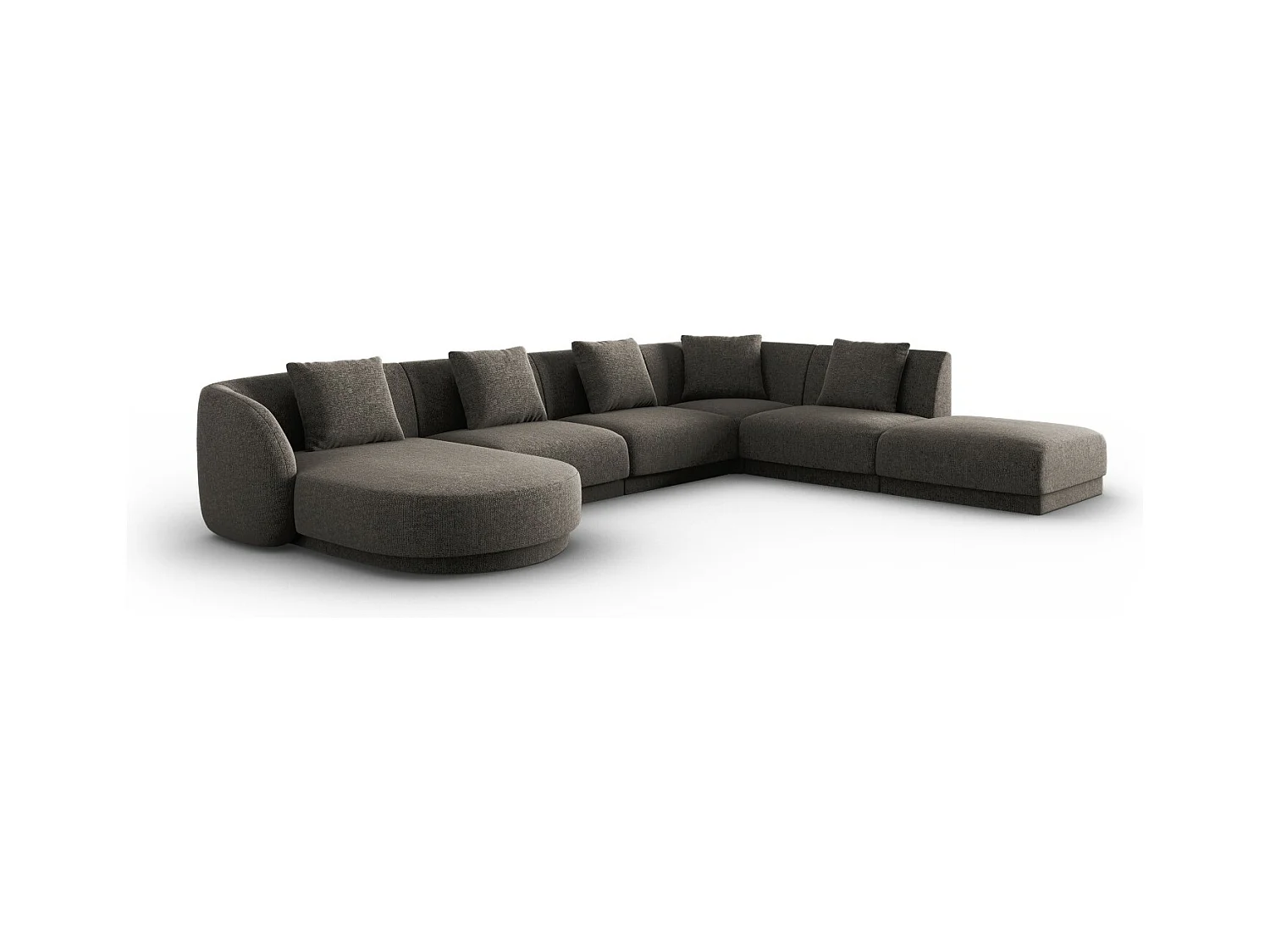 Cosmopolitan Design - Sofá de canto direito panorâmico "Tulum" 6 lugares em tecido chenille cinza - 330x255x70cm