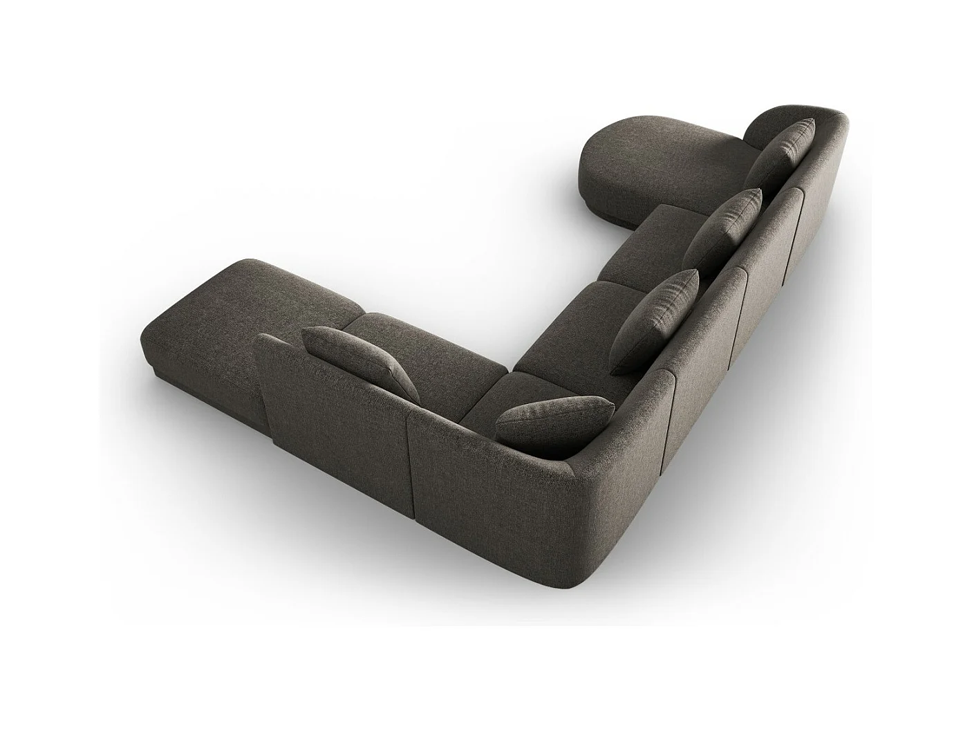 Cosmopolitan Design - Sofá de canto direito panorâmico "Tulum" 6 lugares em tecido chenille cinza - 330x255x70cm