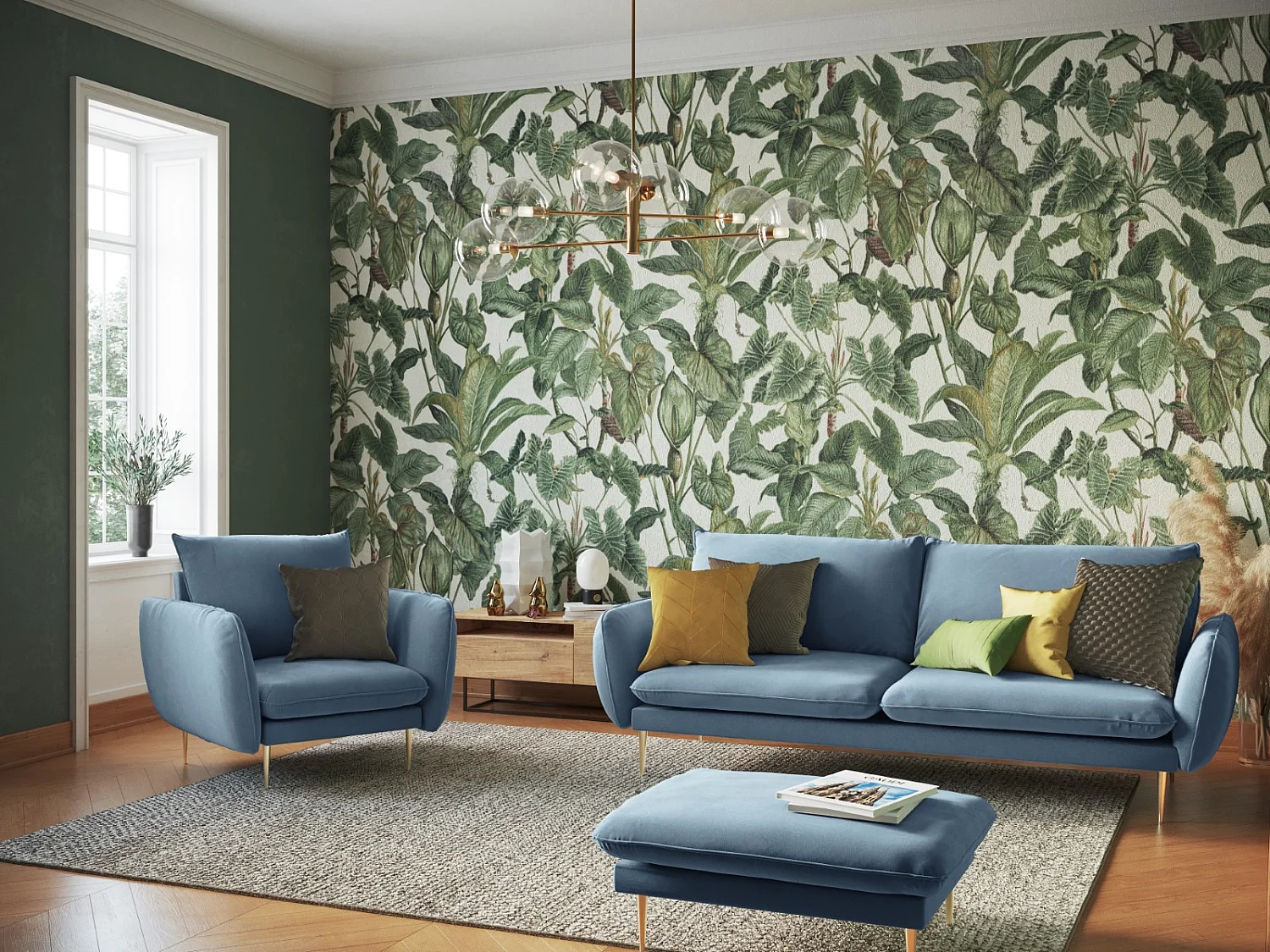 Cosmopolitan Design - Sofa, "Vienna" 3 miejsca welur, niebieski - 200x92x95cm