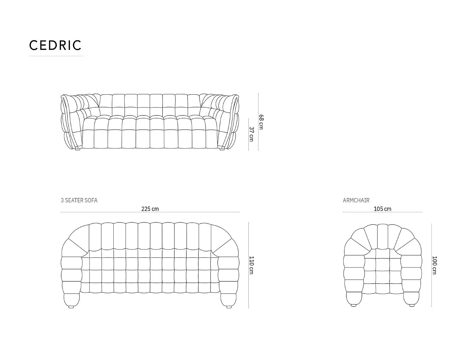 CXL by Christian Lacroix - Canapé "Cedric" 3 places en velours gris clair - 225x110x68cm