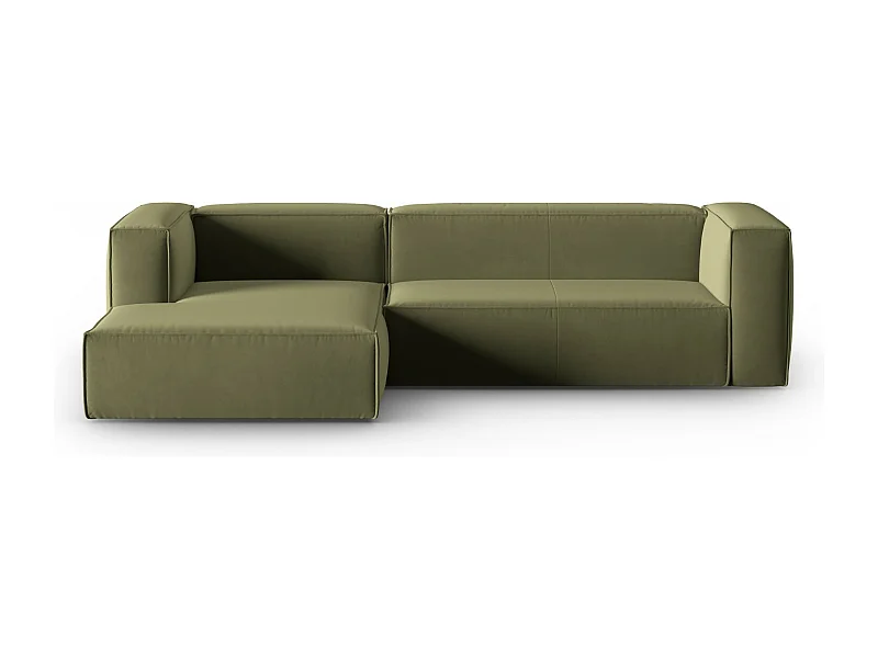 Cosmopolitan Design - 4-Sitzer Ecksofa links "Mackay" aus Samt hellgrün - 282x166x73cm