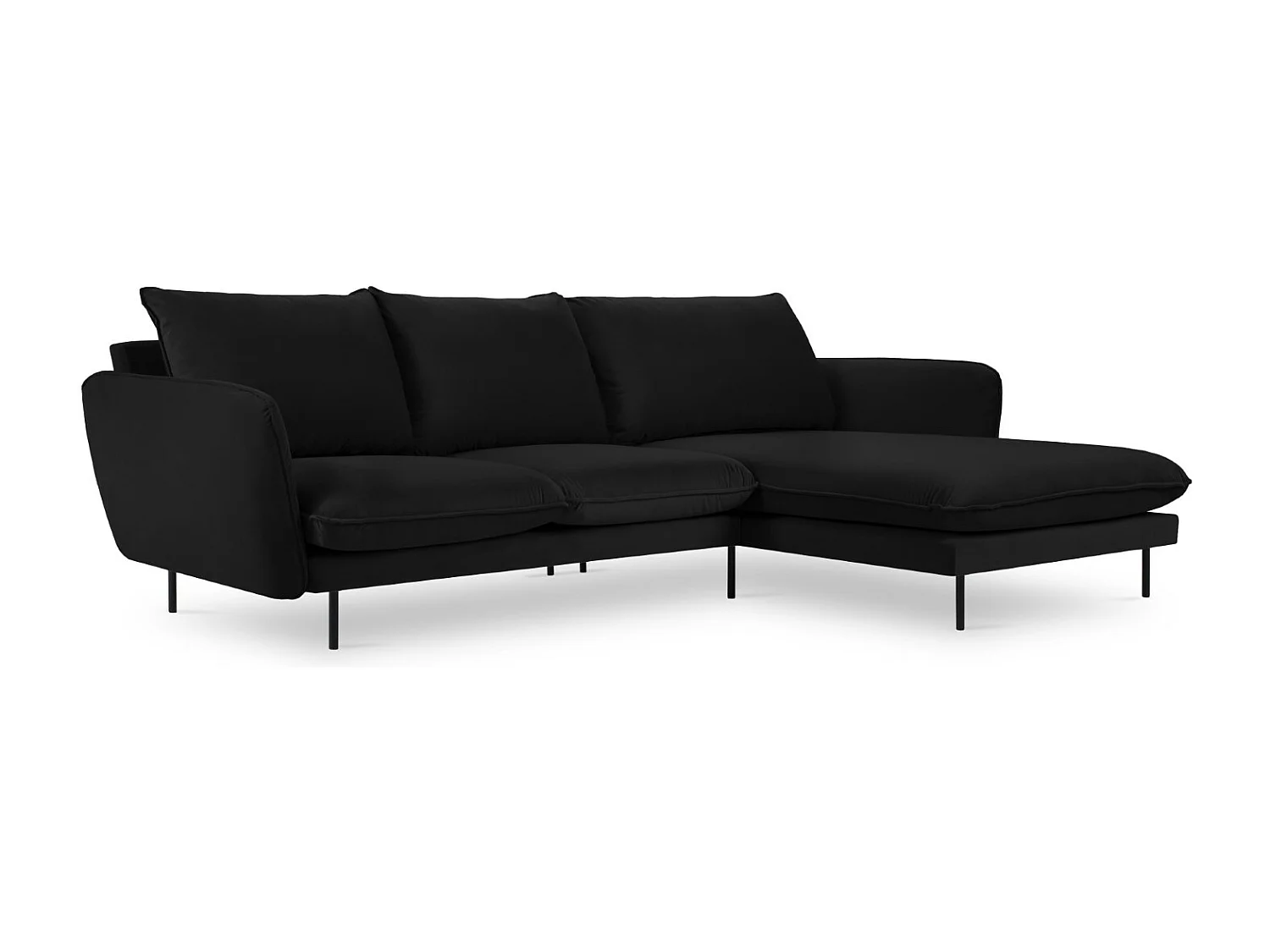 Cosmopolitan Design - Rechter hoekbank "Vienna" 5 zitplaatsen, Flueel, Zwart - 255x170x95cm