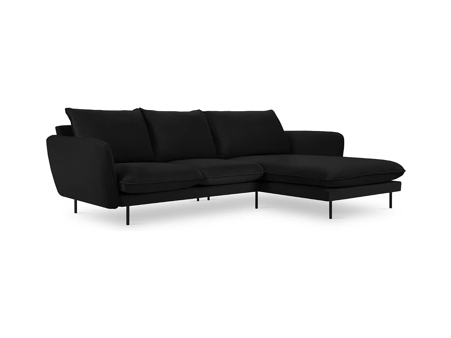 Cosmopolitan Design - Canapé d'angle droit "Vienna" 5 places en velours noir - 255x170x95cm