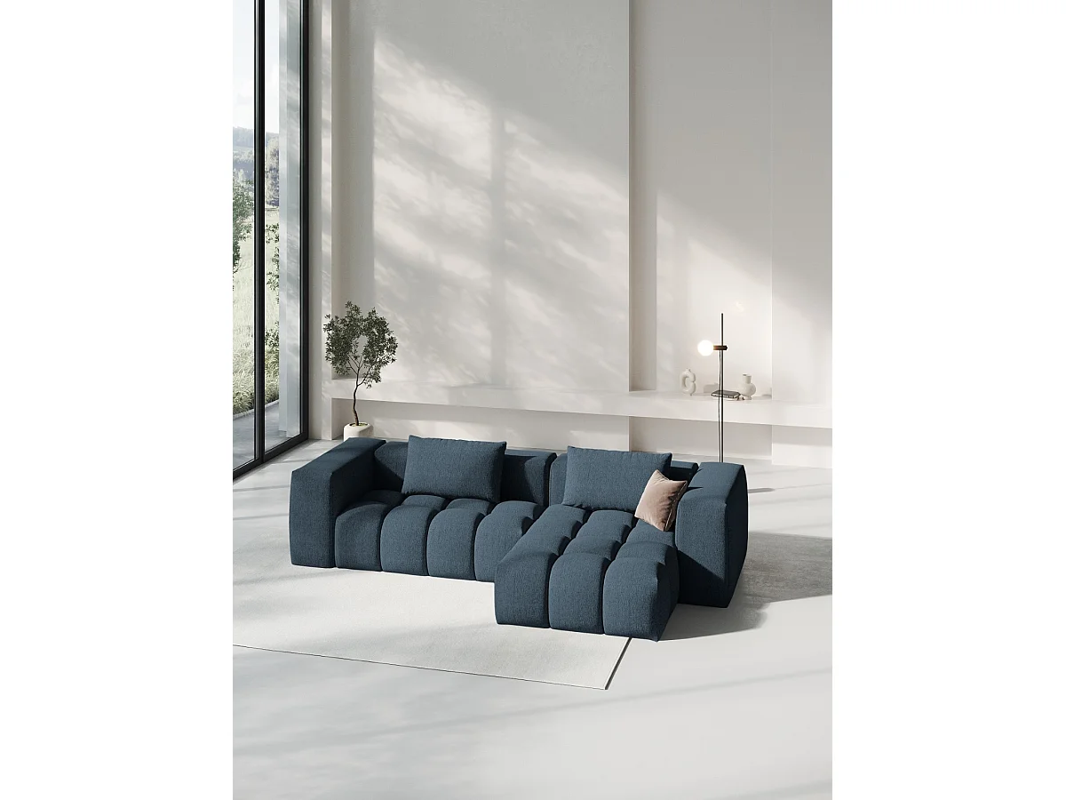 CXL by Christian Lacroix - Sofá modular de canto direito "Lorella" 3 lugares em tecido estrutural azul escuro - 260x145x70cm
