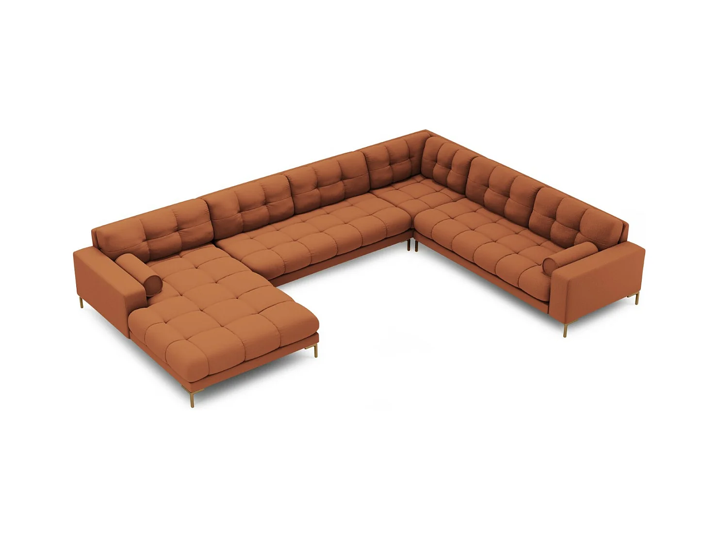 Cosmopolitan Design - Panoramische hoekbank rechts "Bali" 7 zitplaatsen, Structurele stof, Baksteen - 327x256x75cm