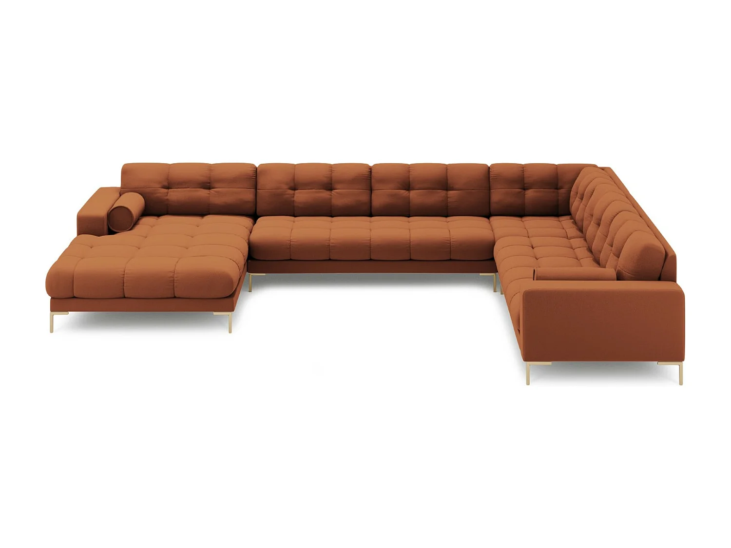 Cosmopolitan Design - Sofá de canto direito panorâmico "Bali" 7 lugares em tecido estrutural tijolo - 327x256x75cm