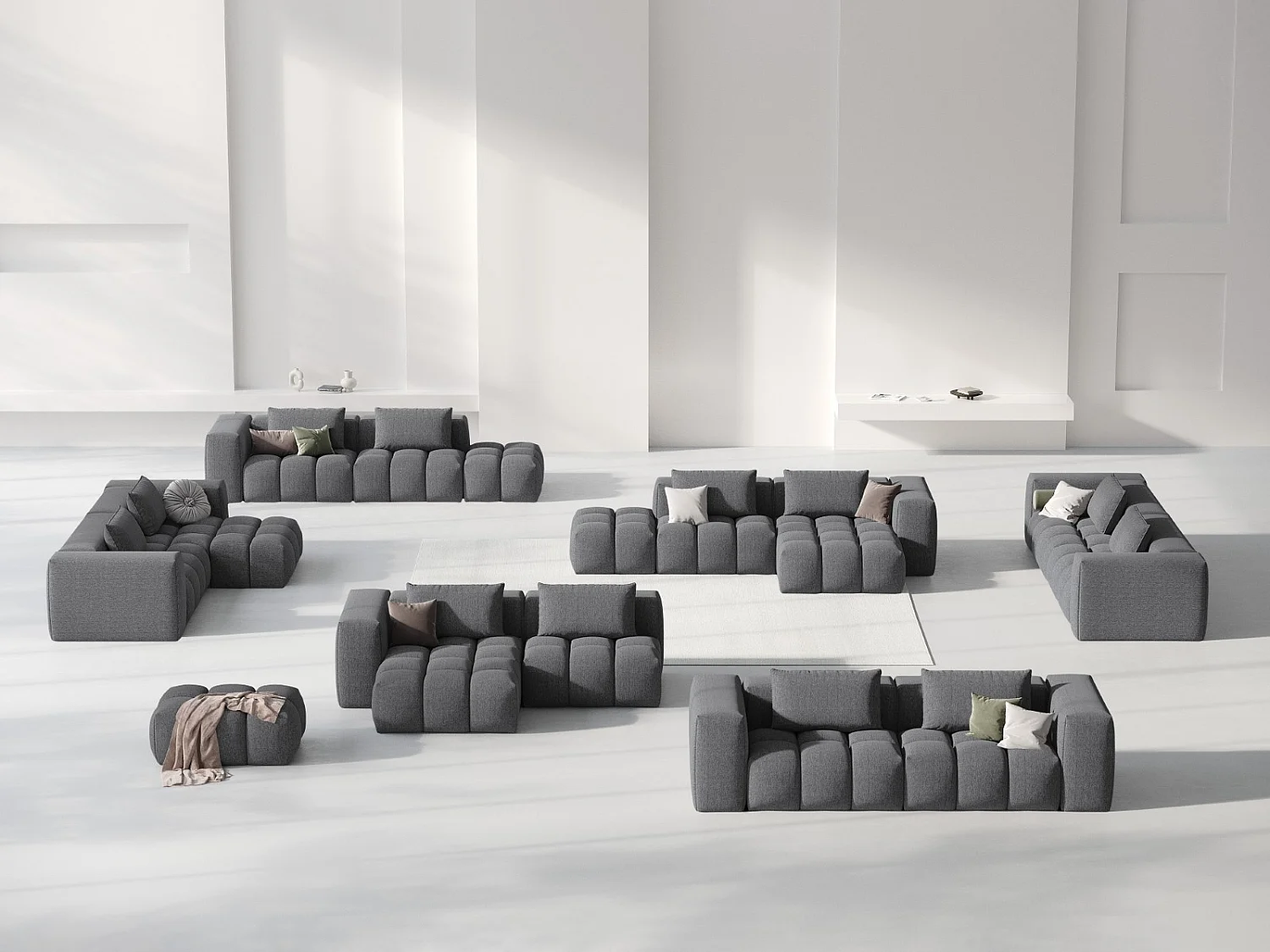 CXL by Christian Lacroix - Modulaire hoekbank links "Lorella" 3 zitplaatsen, Structurele stof, Grijs - 205x145x70cm