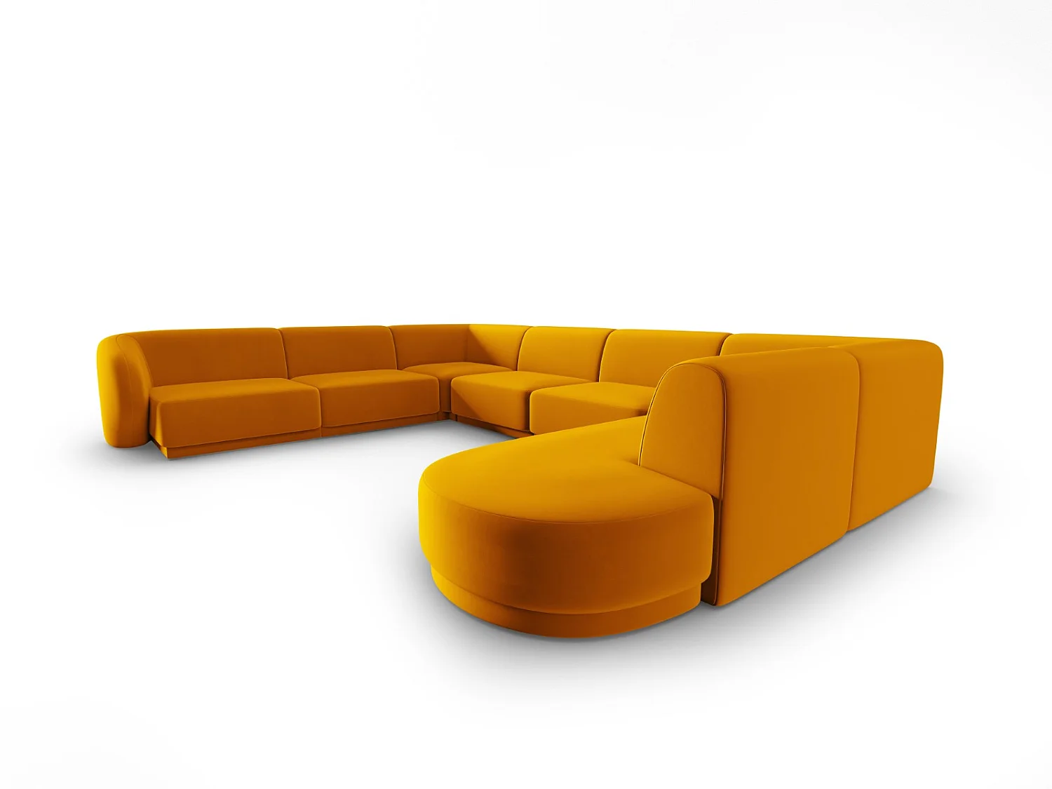 CXL by Christian Lacroix - Canapé d'angle gauche panoramique modulable "Lionel" 8 places en velours jaune - 342x323x74cm