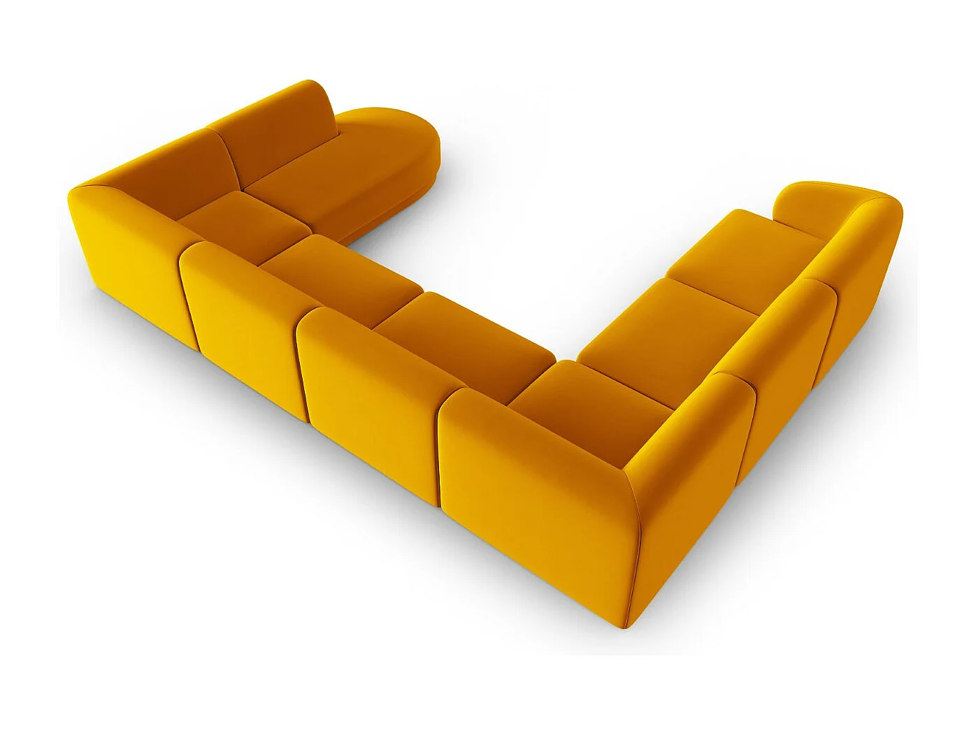 CXL by Christian Lacroix - Canapé d'angle gauche panoramique modulable "Lionel" 8 places en velours jaune - 342x323x74cm