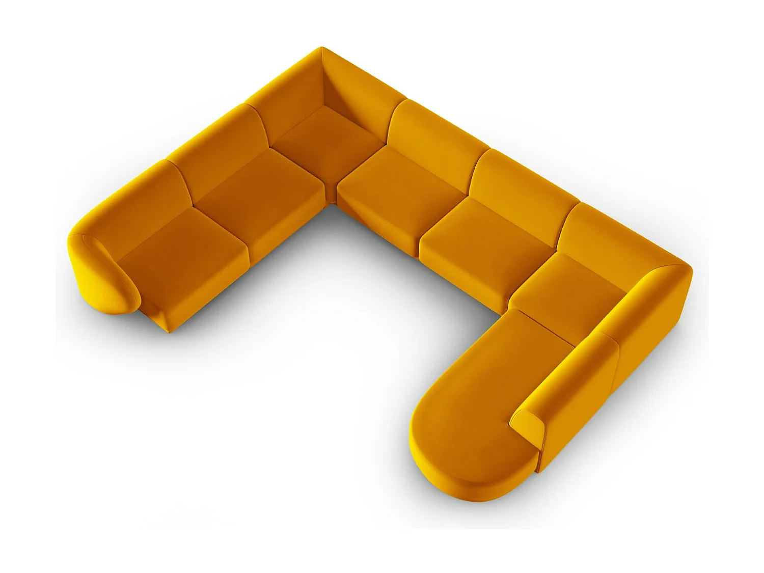 CXL by Christian Lacroix - Canapé d'angle gauche panoramique modulable "Lionel" 8 places en velours jaune - 342x323x74cm
