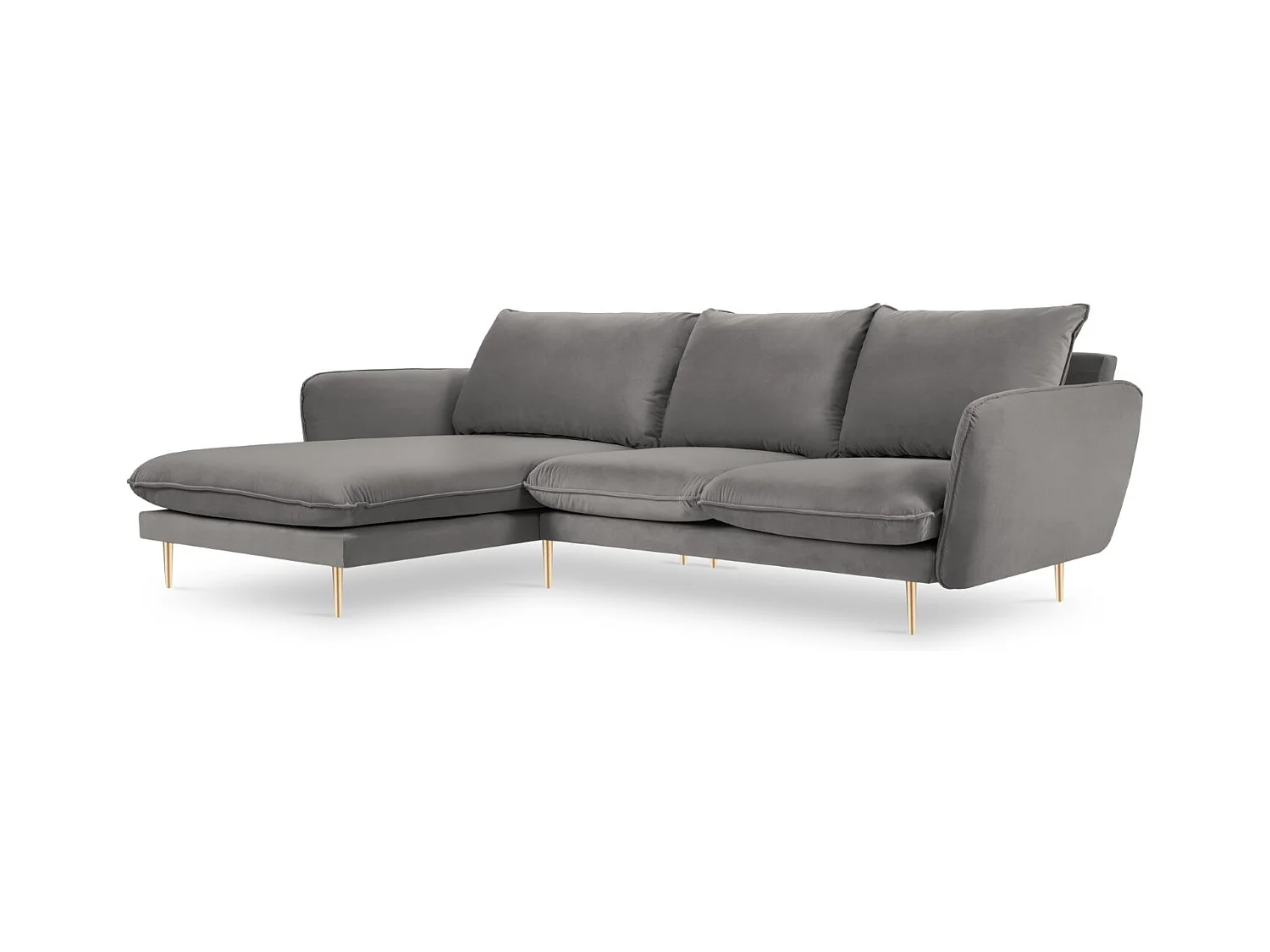 Cosmopolitan Design - Linker hoekbank "Vienna" 5 zitplaatsen, Flueel, Lichtgrijs - 255x170x95cm