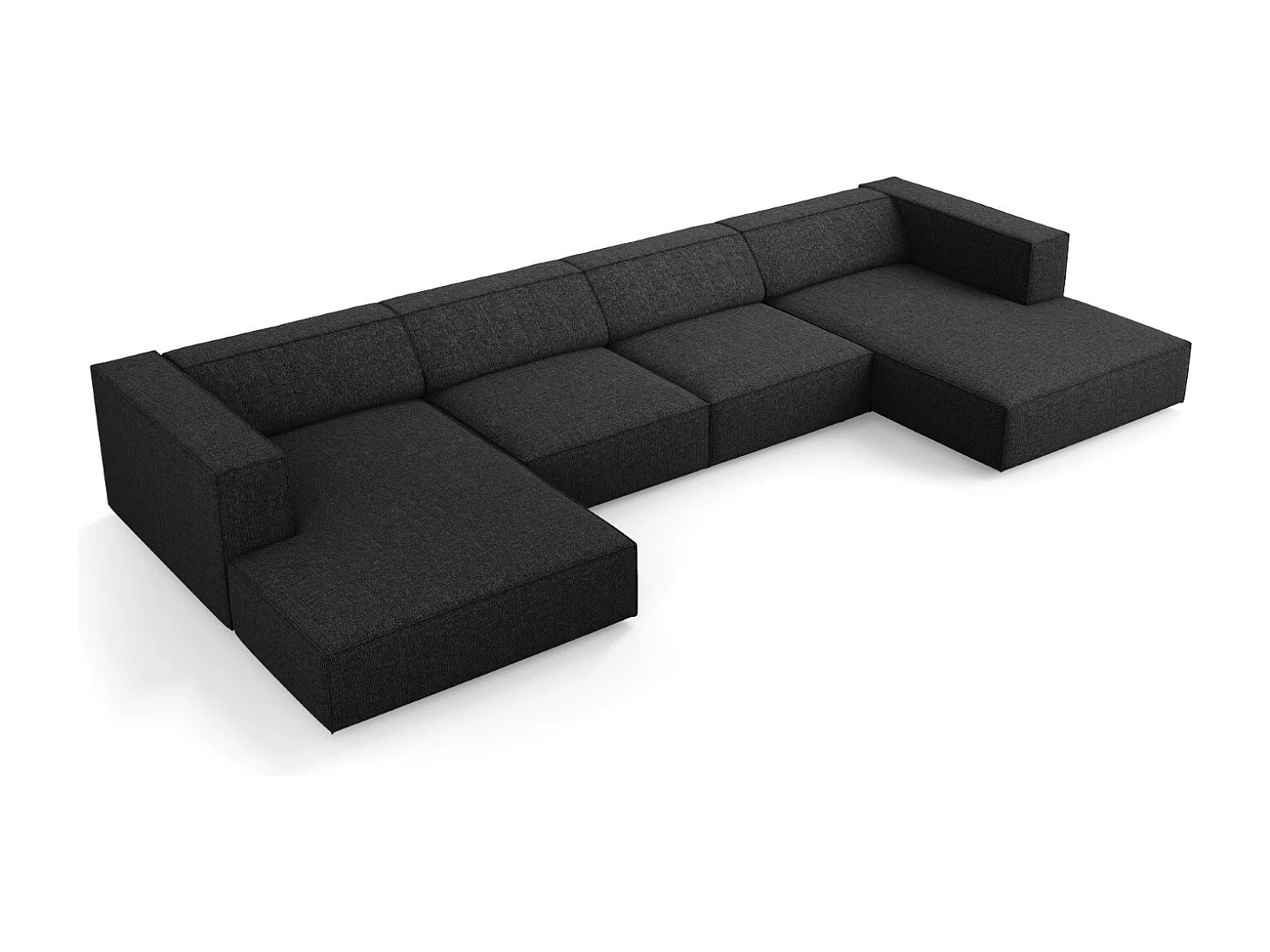 Cosmopolitan Design - Sofá panorámico "Arendal" 6 plazas de tejido chenilla negro - 364x166x70cm