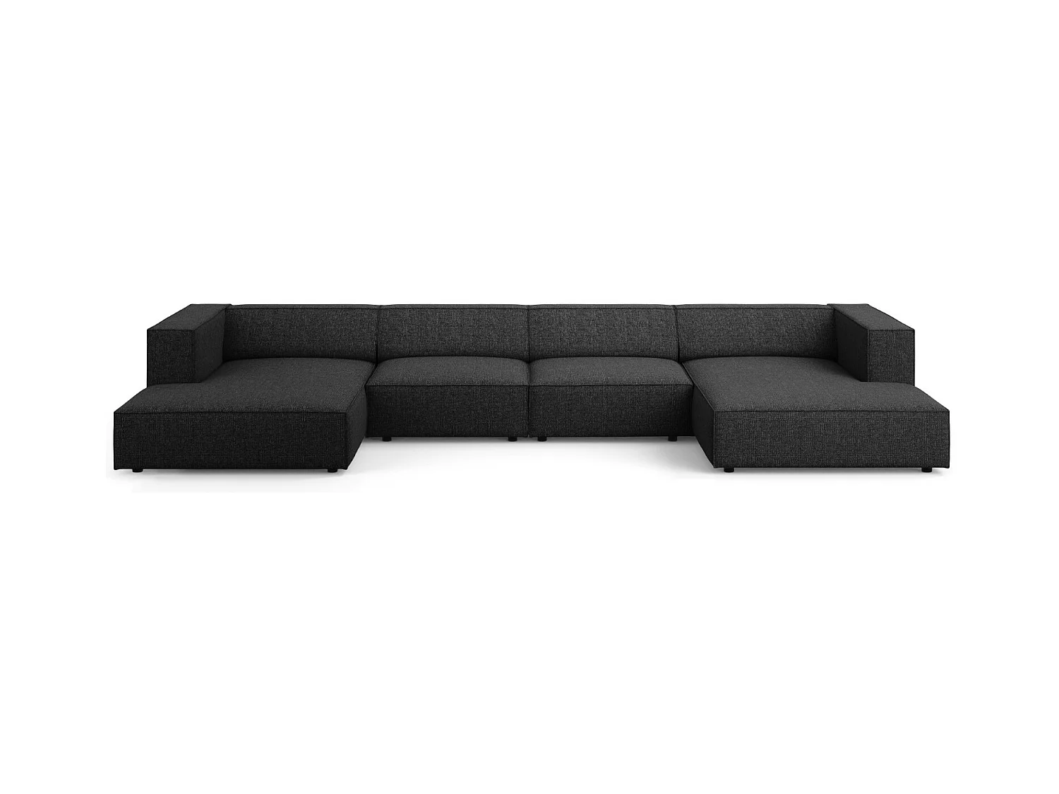 Cosmopolitan Design - Canapé panoramique "Arendal" 6 places en chenille noir - 364x166x70cm