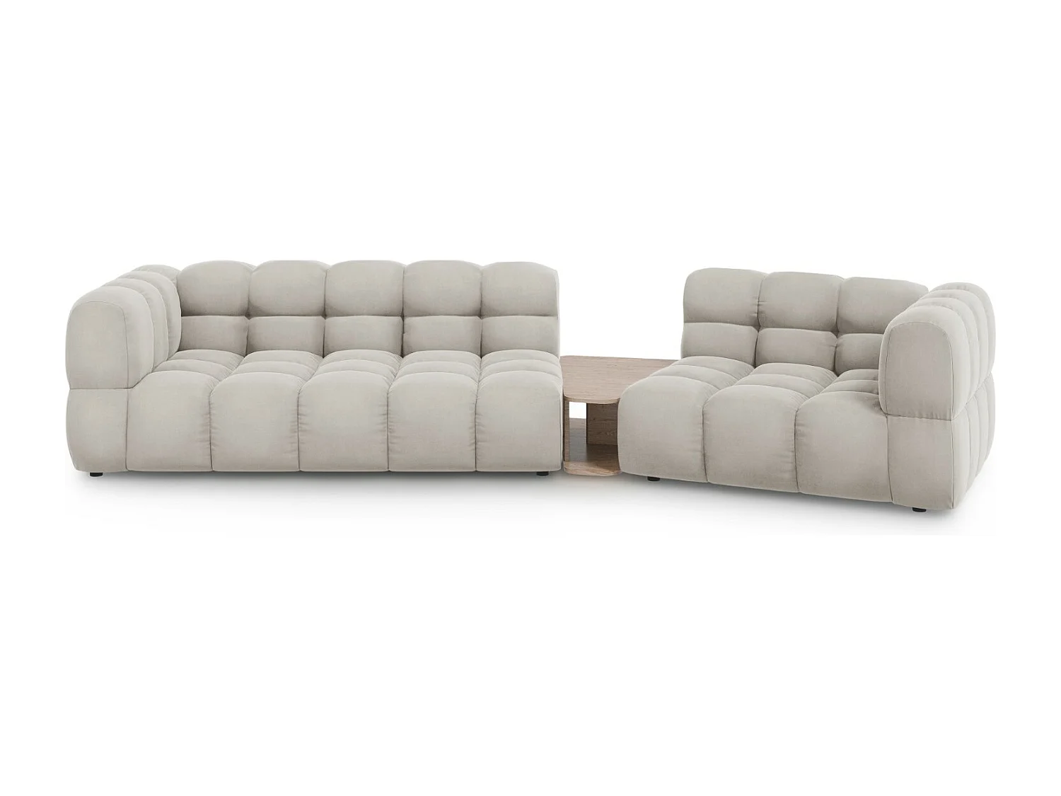 Cosmopolitan Design - Rechte modulaire bank "Sky" 3 zitplaatsen, Flueel, Lichtbeige - 353x148x75cm