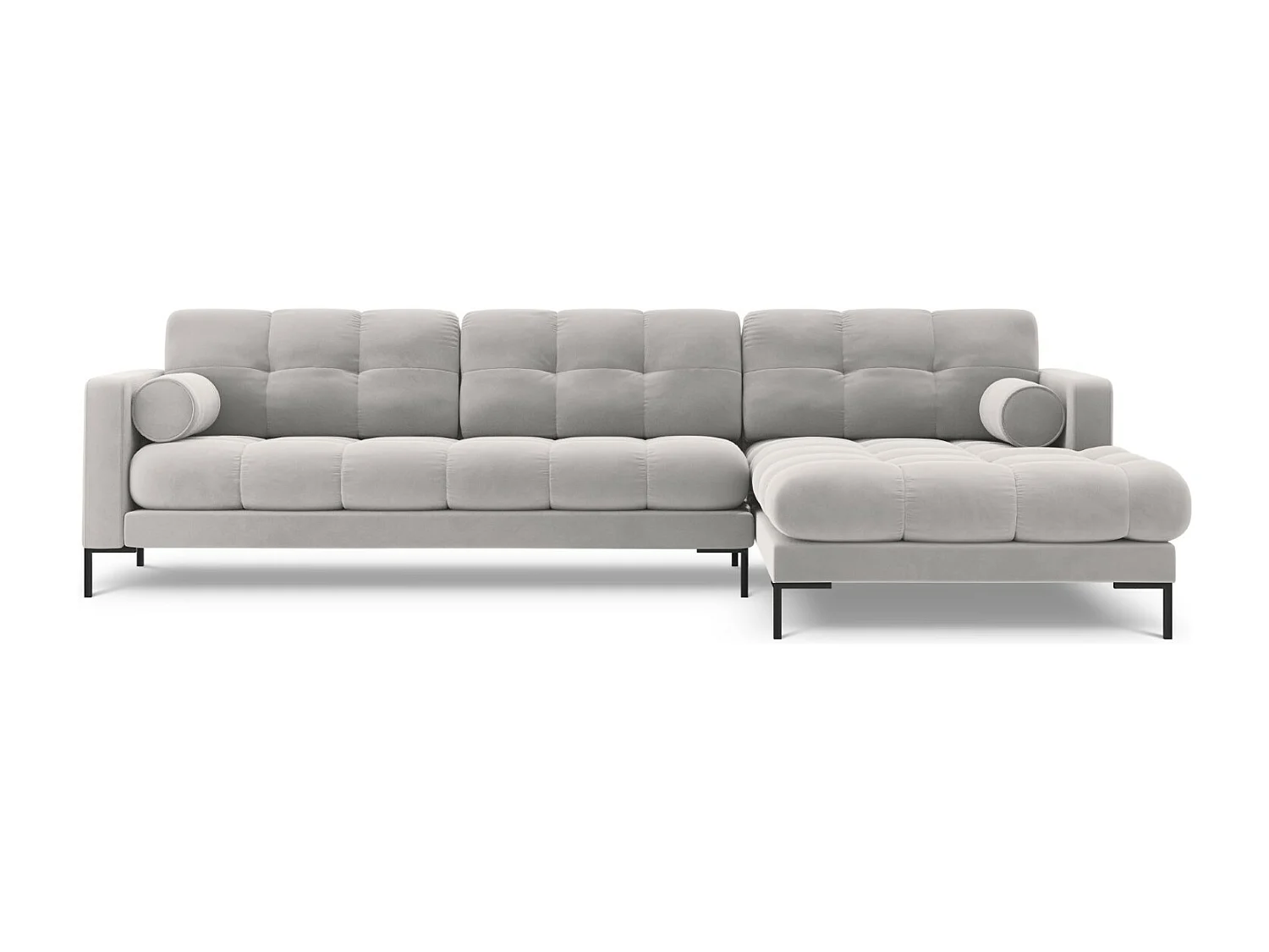 Cosmopolitan Design - Divano angolare destro "Bali" 5 posti in velluto argento - 293x185x75cm