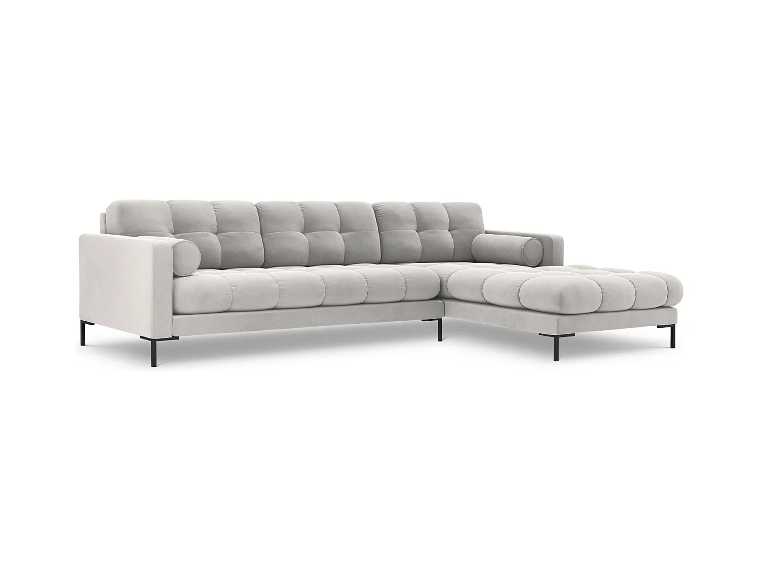 Cosmopolitan Design - Canapé d'angle droit "Bali" 5 places en velours argent - 293x185x75cm
