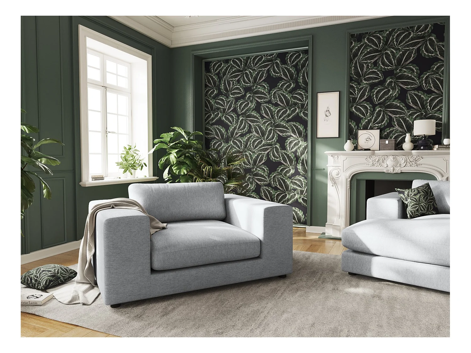 CXL by Christian Lacroix - Bank "Tendance" 1,5 zitplaatsen, Structurele stof, Lichtgrijs - 156x122x72cm