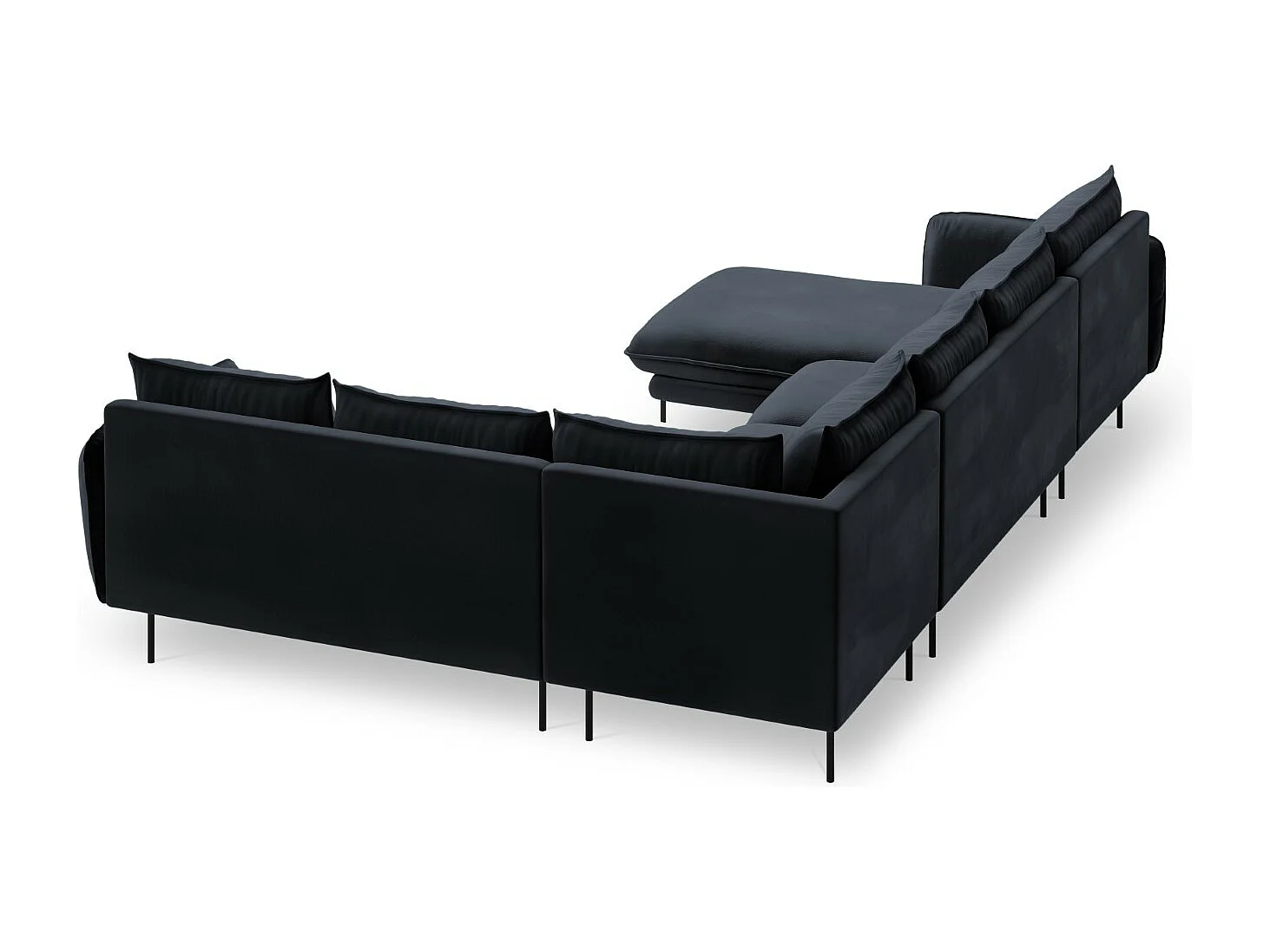 Cosmopolitan Design - Canapé d'angle droit panoramique "Vienna" 7 places en velours bleu foncé - 330x235x95cm